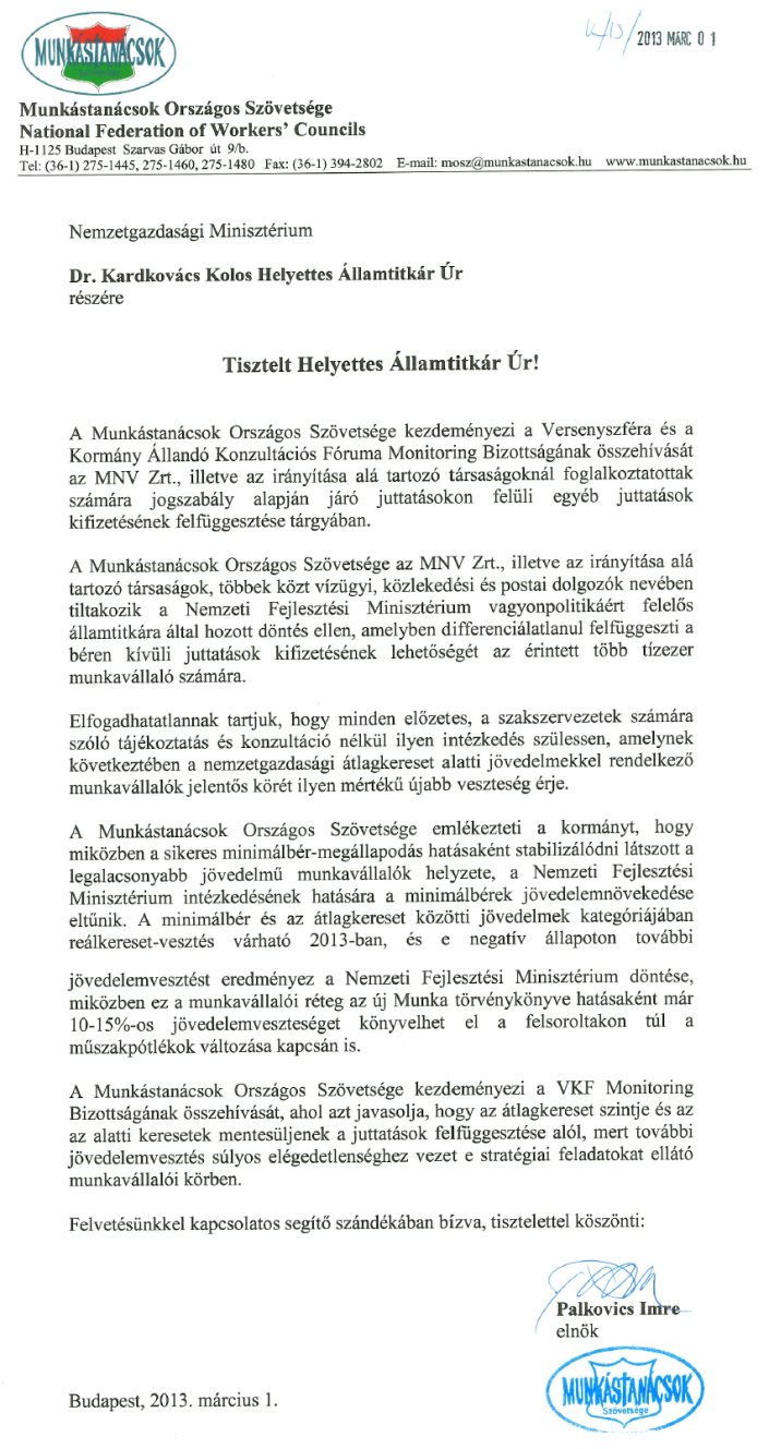 Munkastanacsok levele